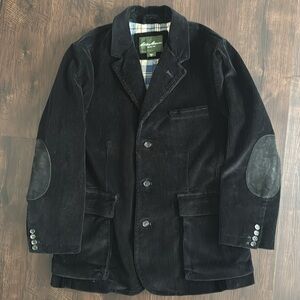 EDDIE BAUER MENS BLAZER BLACK CORDOROY JACKET PATCH ELBOWS LINED POCKETS PREPPY